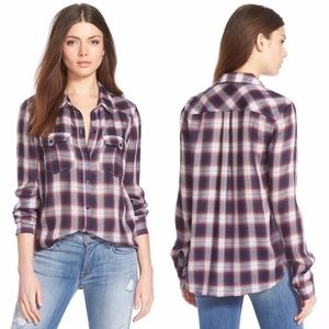 PAIGE Mya Purple Plaid Button Down Viscose Shirt